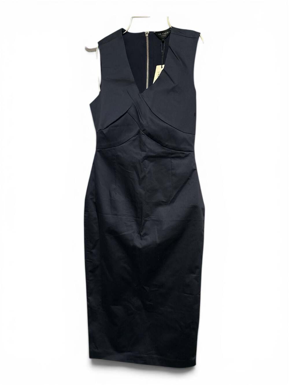Ted Baker Salyan Wrap Detail Sleeveless V-Neck Midi Sheath Dress in Navy
